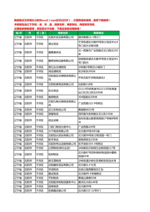 2020新版辽宁省沈阳市于洪区货运工商企业公司商家名录名单联系电话号码地址大全690家
