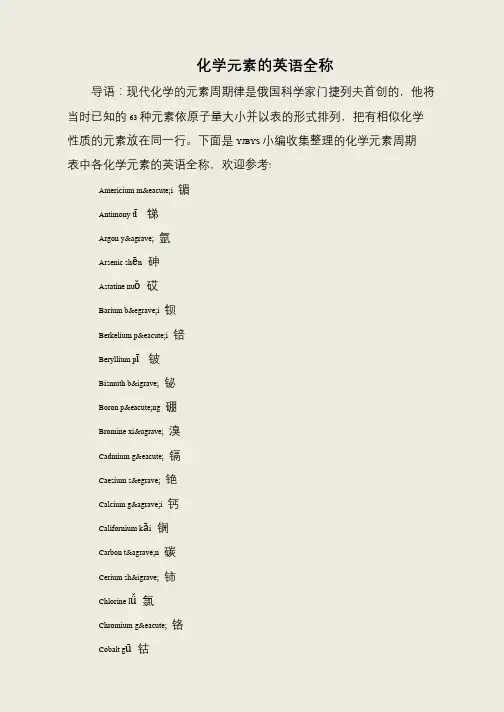 化学元素的英语全称
