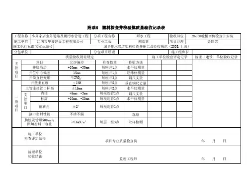 附录H  塑料检查井检验批质量验收记录表
