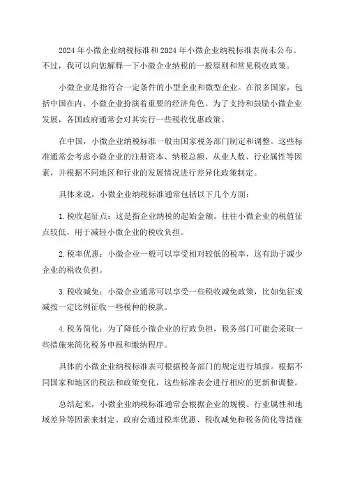 2024年小微企业纳税标准及2024年小微企业纳税标准表