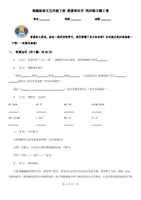 部编版语文五年级下册 我爱你汉字 同步练习题C卷