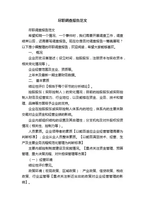 尽职调查报告范文