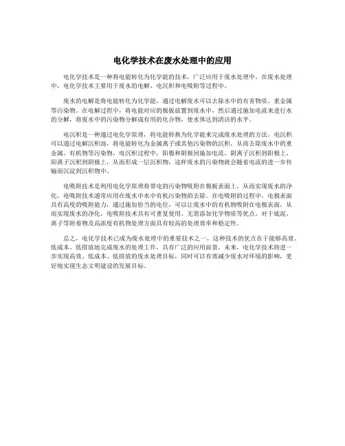 电化学技术在废水处理中的应用