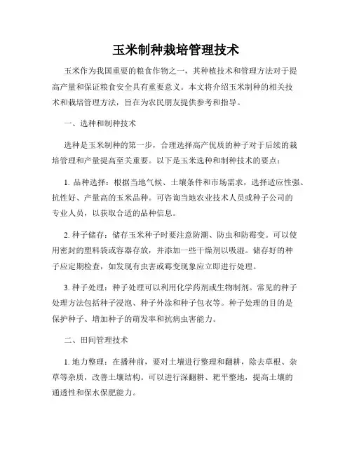 玉米制种栽培管理技术