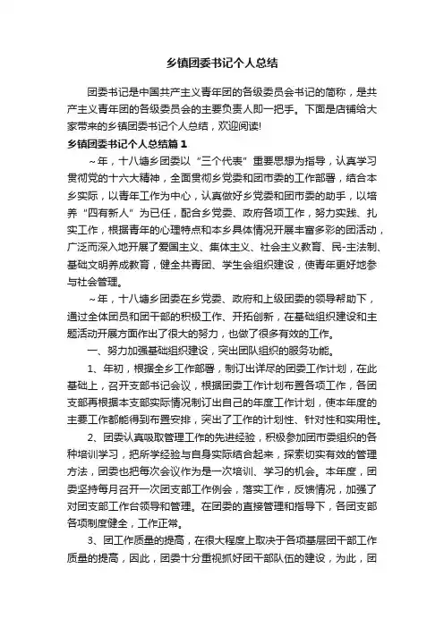 乡镇团委书记个人总结