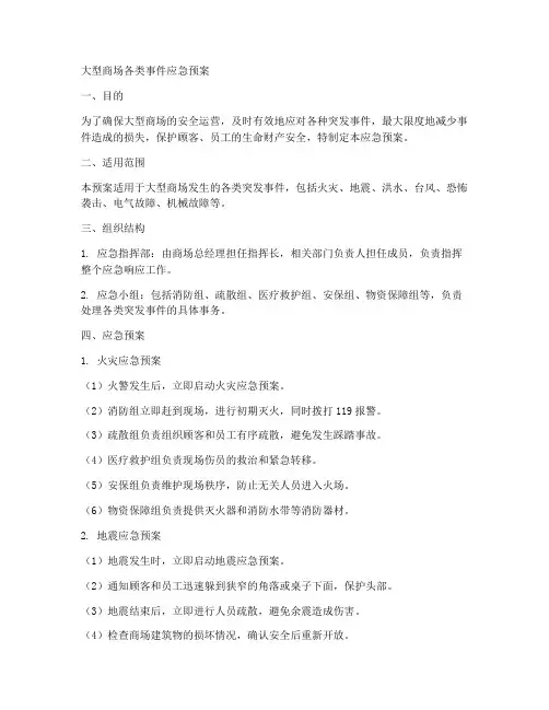大型商场各类事件应急预案
