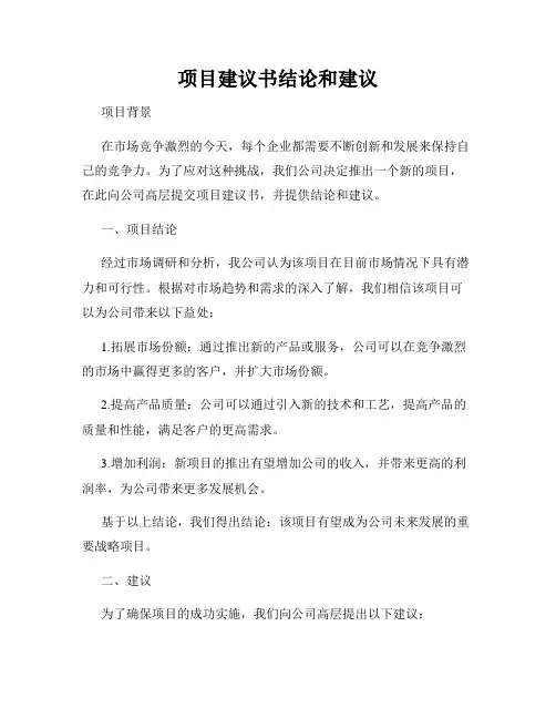 项目建议书结论和建议