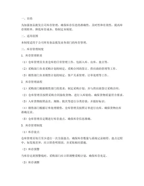 食品批发公司库存管理制度