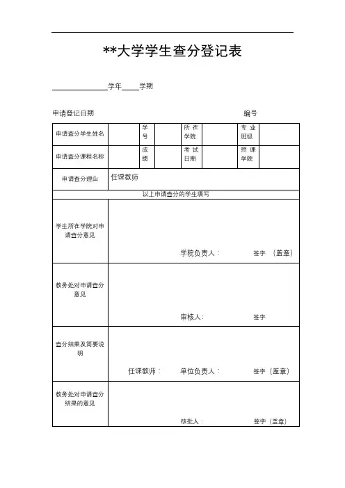 贵州大学学生查分登记表【模板】