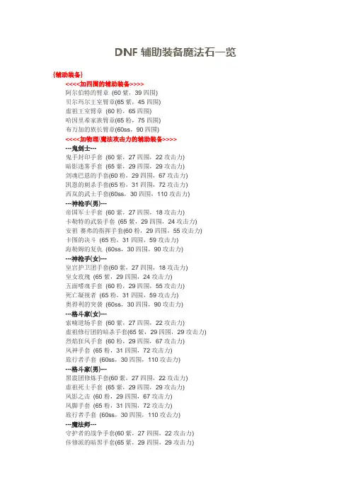 DNF辅助装备魔法石一览