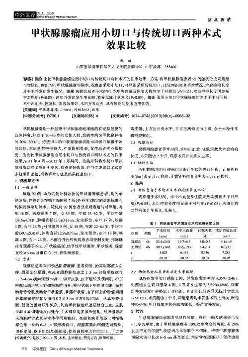 甲状腺腺瘤应用小切口与传统切口两种术式效果比较