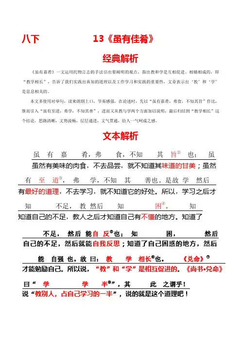 13八下《虽有佳肴》-2022年中考语文21篇文言文记诵必背(原卷版)