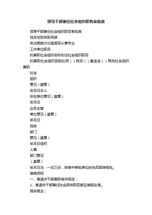 领导干部兼任社会组织职务审批表