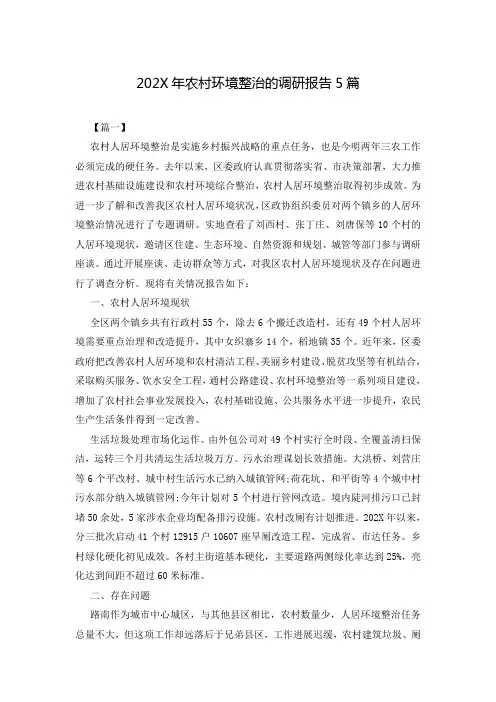 202X年农村环境整治的调研报告5篇