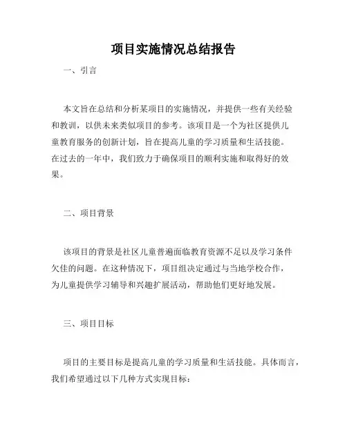 项目实施情况总结报告
