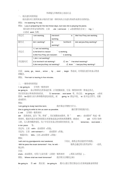 外研版九年级英语上册语法知识点汇总