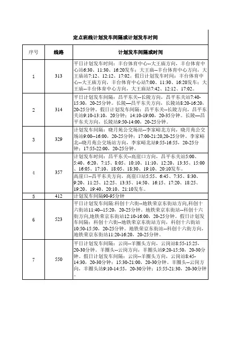 北京市公交定点班线计划发车间隔或计划发车时间