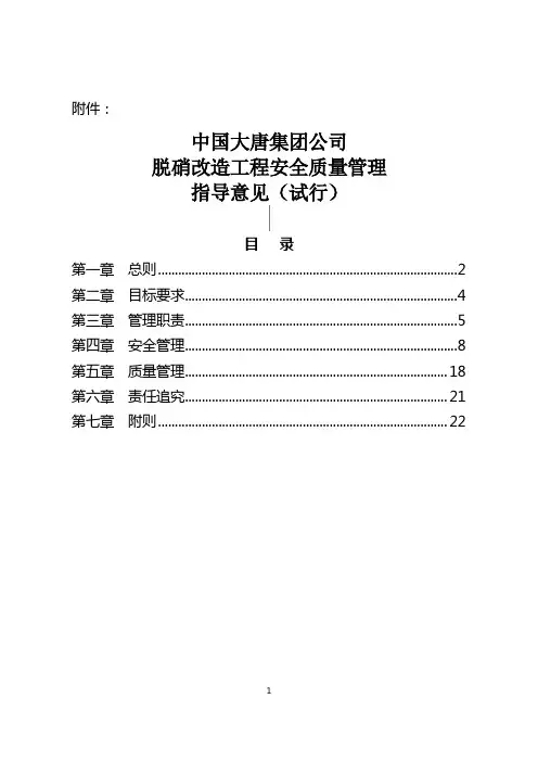 脱硝改造工程安全质量管理指导意见