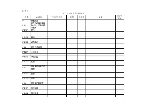 项目科技研发费用明细表