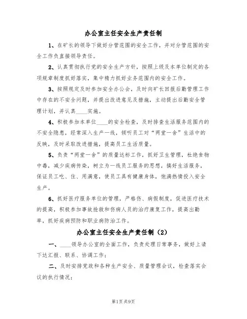 办公室主任安全生产责任制(6篇)