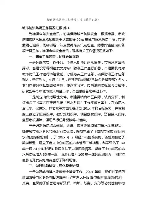 城市防汛防涝工作情况汇报（通用3篇）