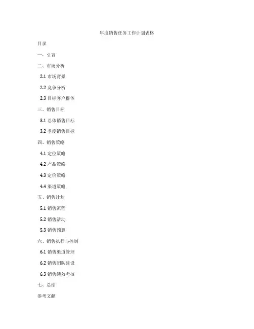 年度销售任务工作计划表格