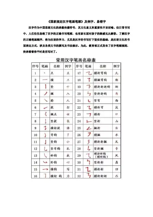 国家规定汉字书写笔顺笔画顺序规则