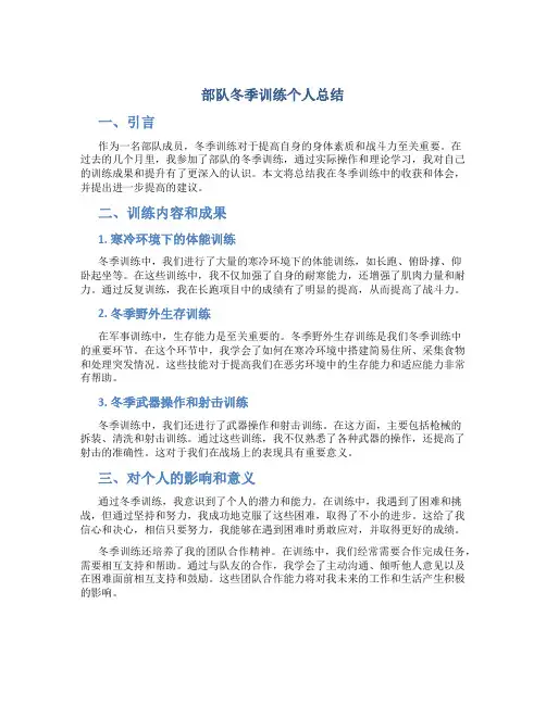 部队冬季训练个人总结