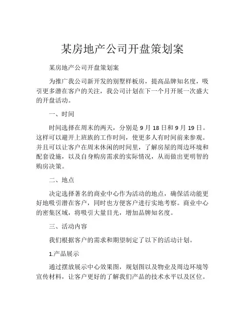 某房地产公司开盘策划案