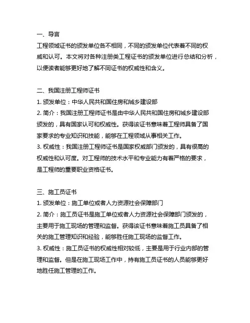 各种注册类工程证书的颁发单位总结