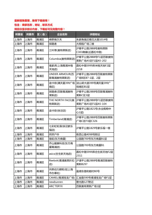 新版上海市上海市青浦区户外用品企业公司商家户名录单联系方式地址大全34家