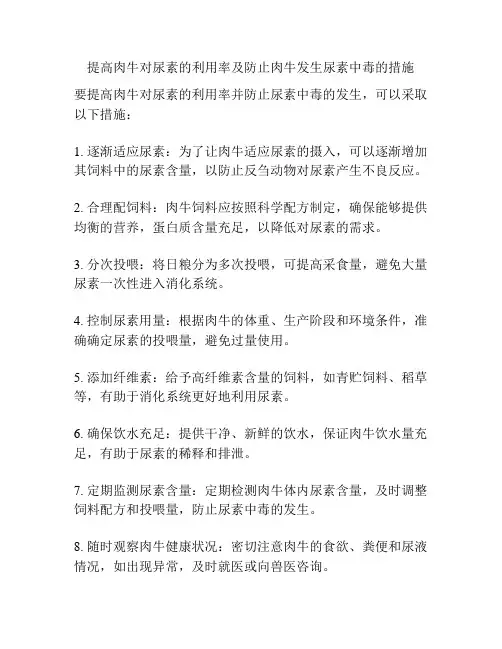 提高肉牛对尿素的利用率及防止肉牛发生尿素中毒的措施