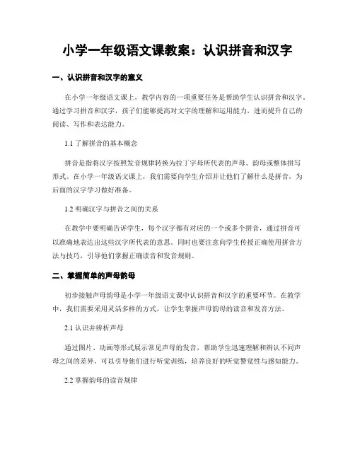 小学一年级语文课教案：认识拼音和汉字
