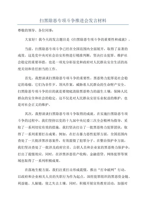 扫黑除恶专项斗争推进会发言材料