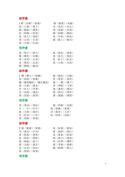识字表+写字表、生字组词