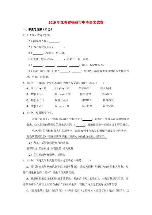 江苏省徐州市2019年中考语文真题试题(含解析)