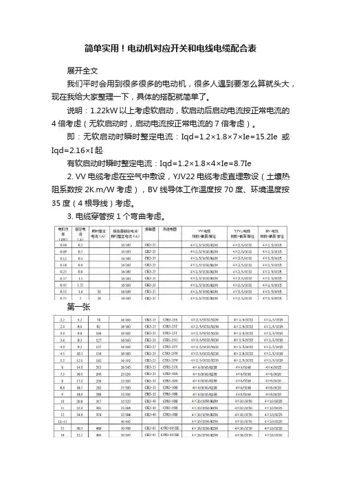 简单实用！电动机对应开关和电线电缆配合表