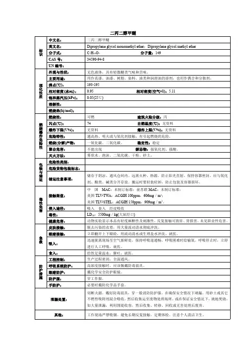 二丙二醇甲醚化学品安全技术说明书MSDS