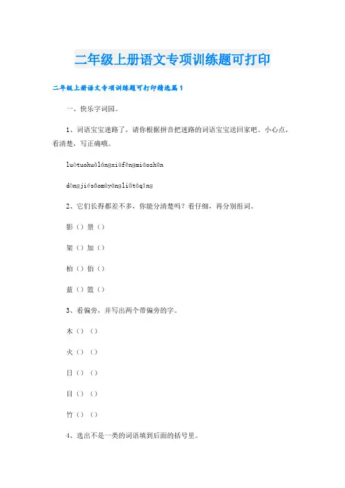 二年级上册语文专项训练题可打印