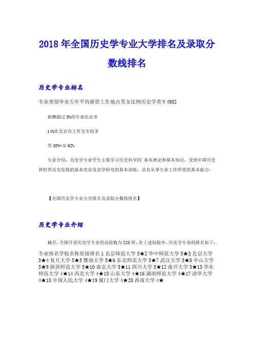 全国历史学专业大学排名及录取分数线排名