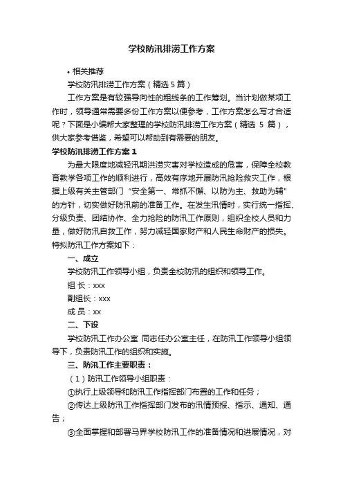 学校防汛排涝工作方案