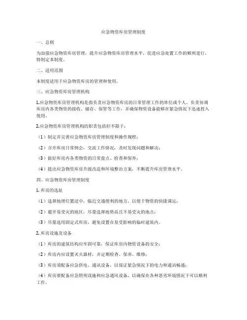 应急物资库房管理制度