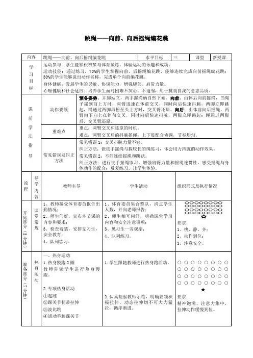 体育与健康人教版六年级全一册跳绳教案
