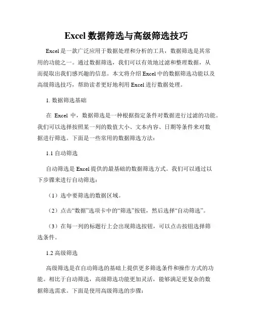 Excel数据筛选与高级筛选技巧