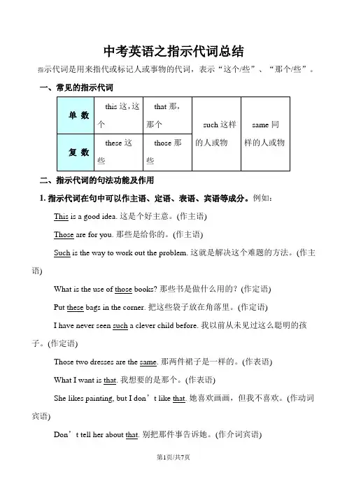 中考英语之指示代词总结