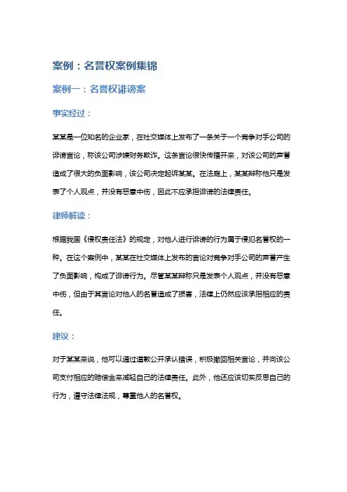 常见法律案例及解析：名誉权案例集锦