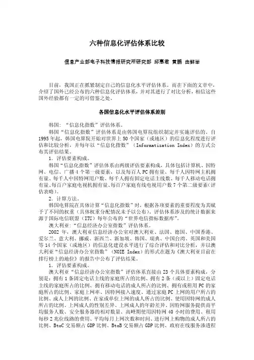 六种信息化评估体系比较