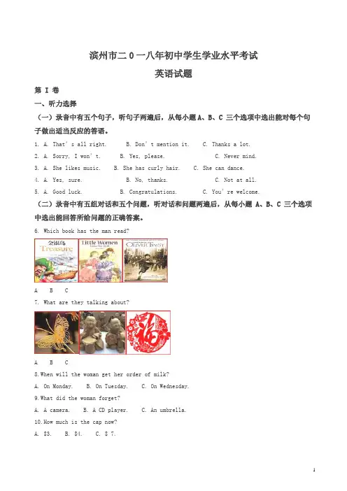 山东省滨州市2018年中考英语试题及答案解析