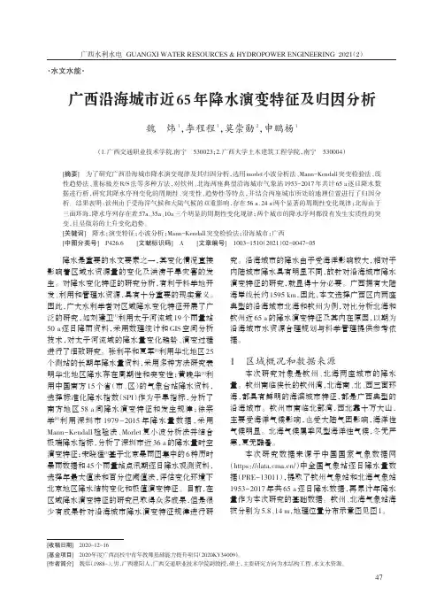 广西沿海城市近65年降水演变特征及归因分析