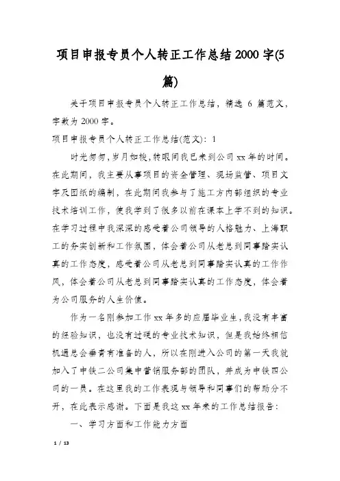 项目申报专员个人转正工作总结2000字(5篇)